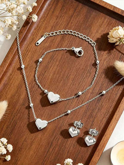 Elegant Silver Heart Jewelry Set