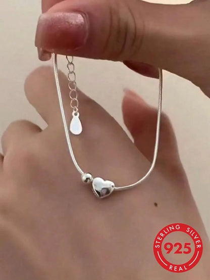 Elegant 925 Silver Heart Bracelet