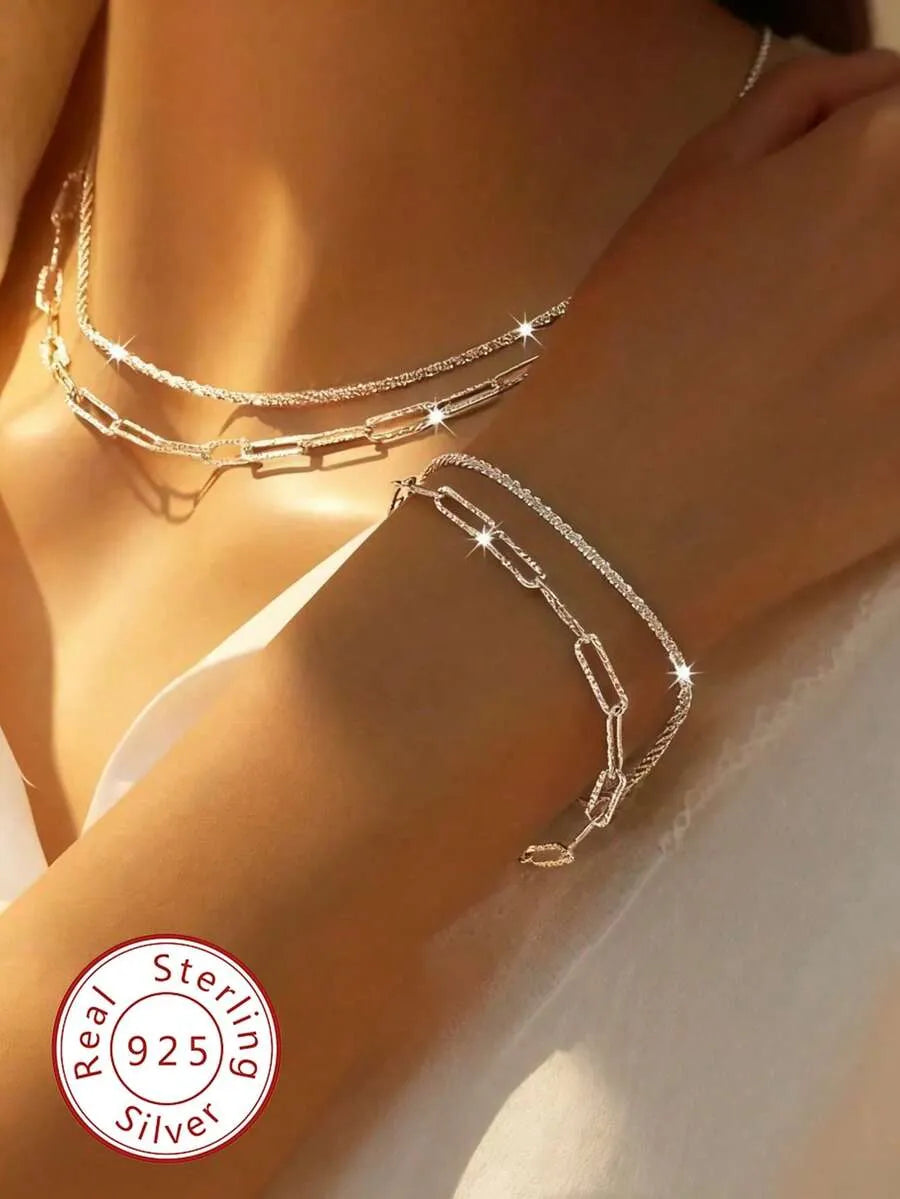 Elegant 925 Silver Heart Layered Necklace