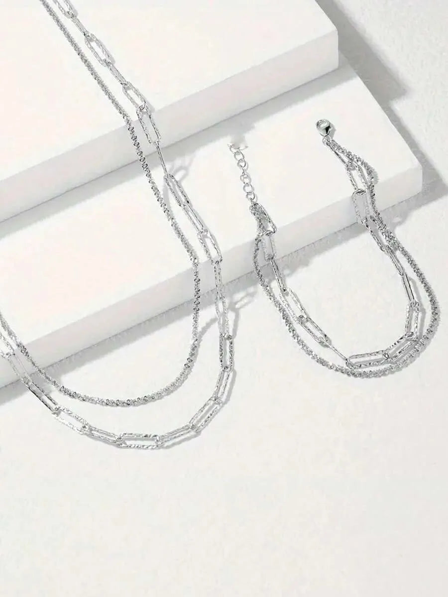 Elegant 925 Silver Heart Layered Necklace