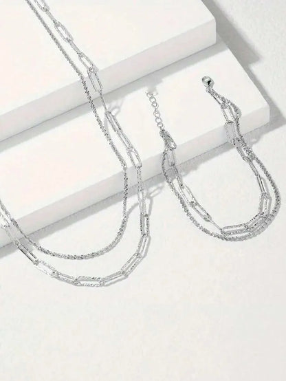 Elegant 925 Silver Heart Layered Necklace