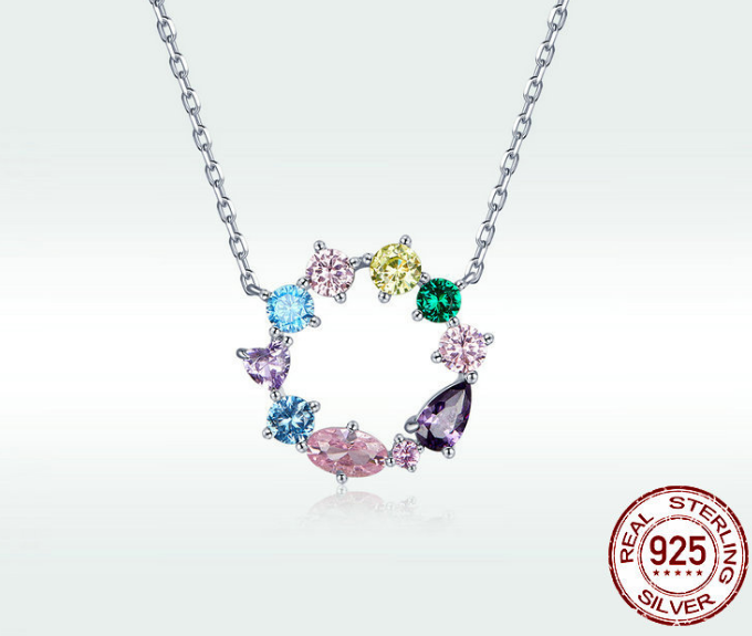 Luxury S925 Colorful Zircon Wreath Necklace