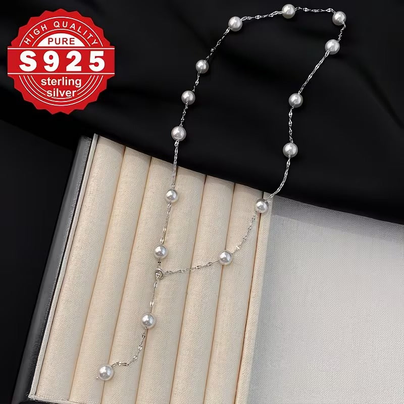 Elegant 925 Silver Pearl Necklace