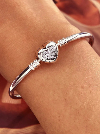 Elegant 925 Silver Heart Bracelet