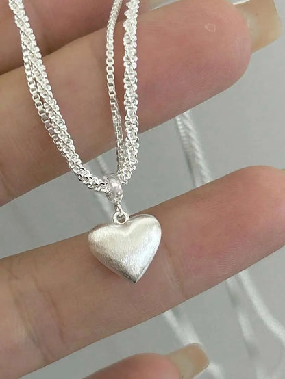 Elegant 925 Silver Heart Layered Necklace