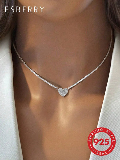 Elegant 925 Silver Heart Layered Necklace
