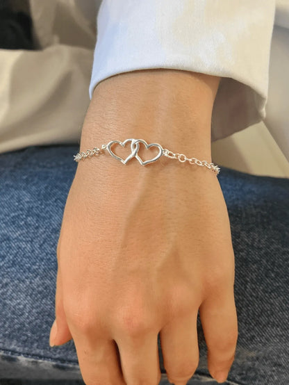 Elegant 925 Silver Double Heart Bracelet