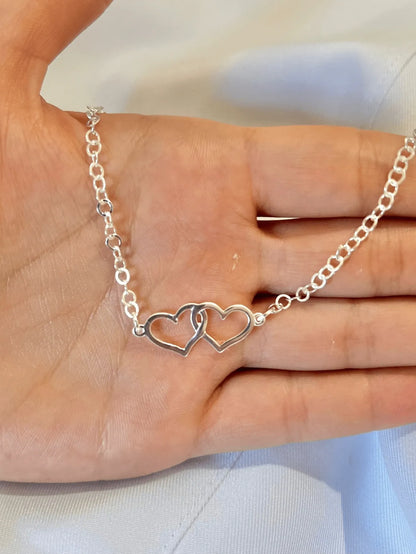 Elegant 925 Silver Double Heart Bracelet