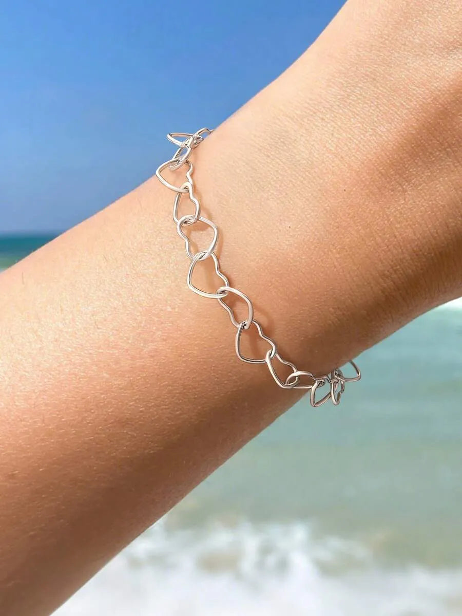 Elegant 925 Silver Double Heart Bracelet