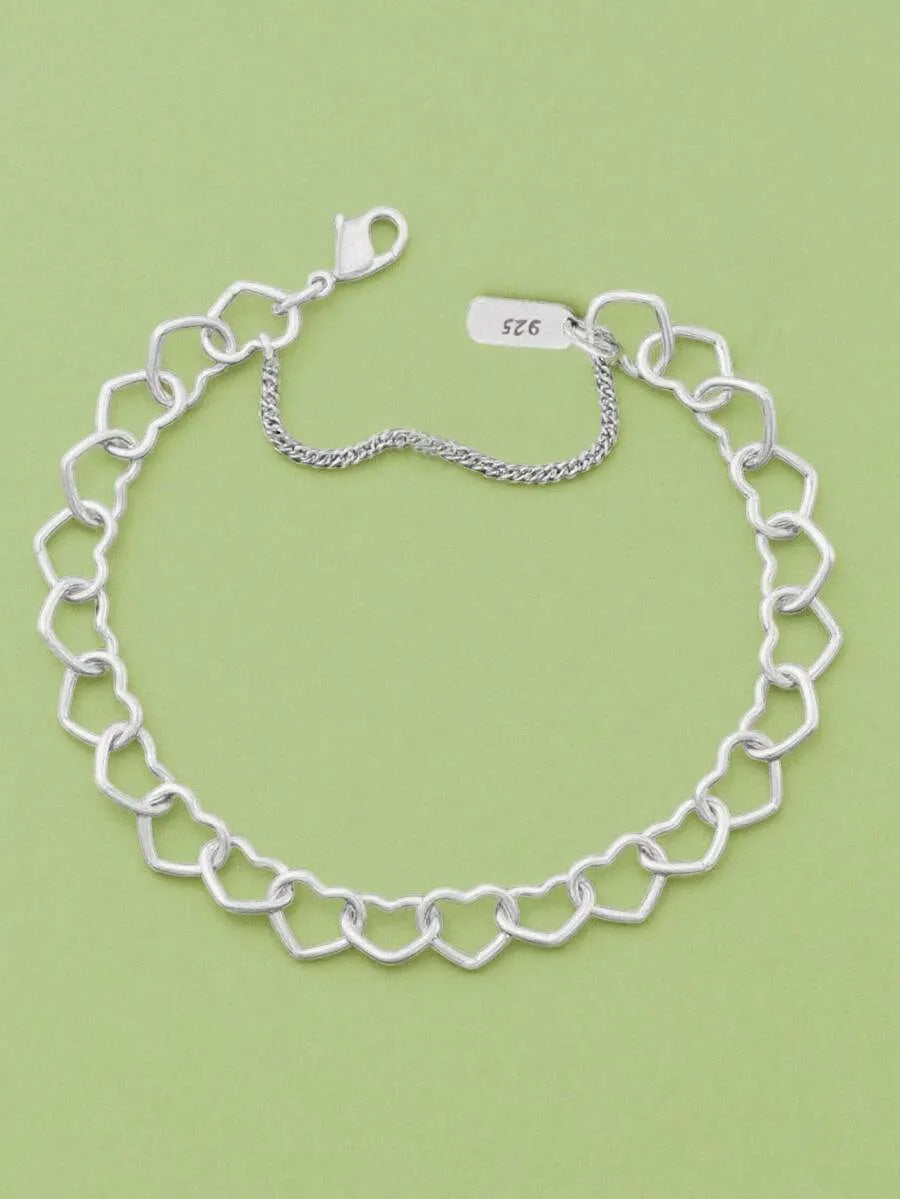 Elegant 925 Silver Double Heart Bracelet