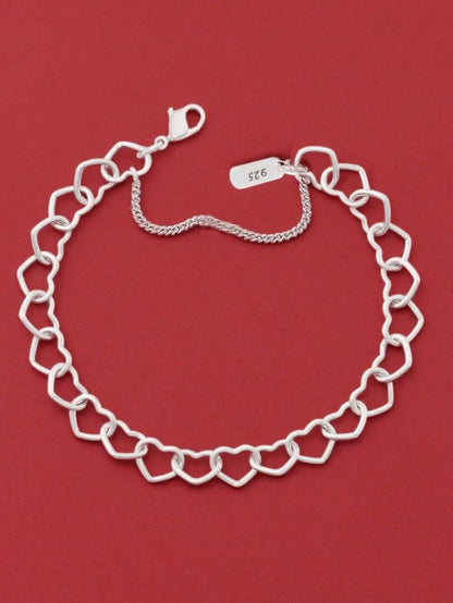 Elegant 925 Silver Double Heart Bracelet