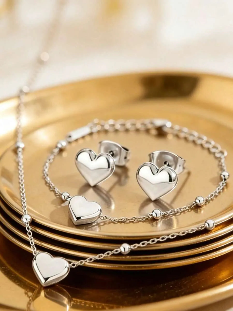 Elegant Silver Heart Jewelry Set