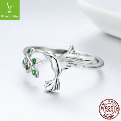 Luxury S925 Hummingbird Leaf Ring