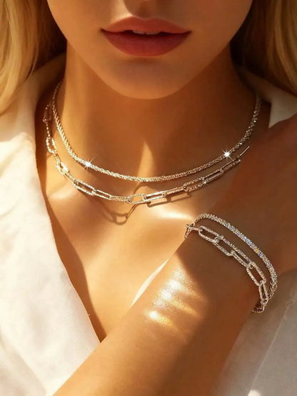 Elegant 925 Silver Heart Layered Necklace