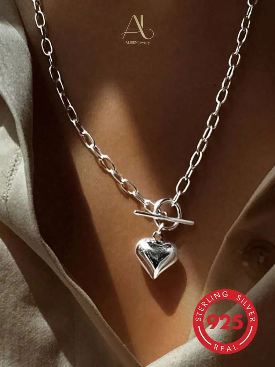 Elegant 925 Silver Heart Necklace