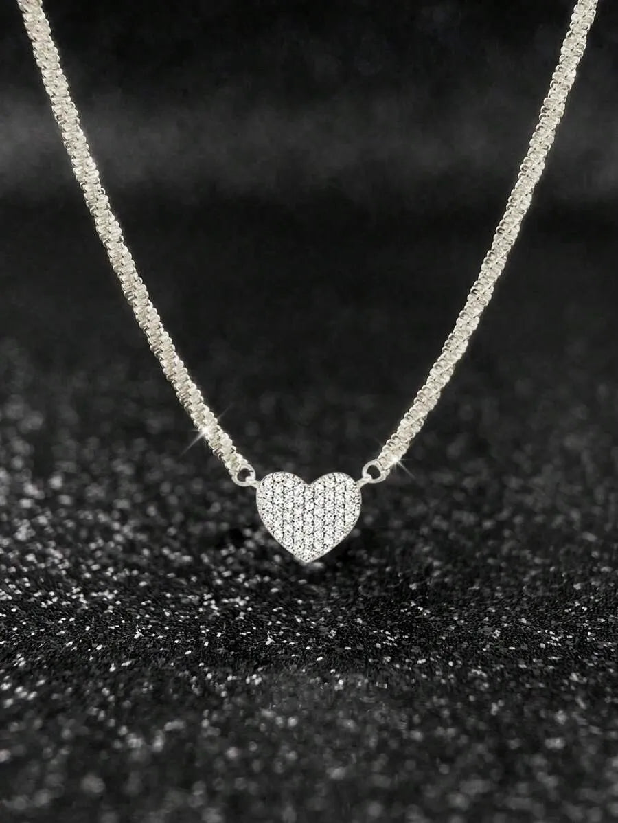 Elegant 925 Silver Heart Layered Necklace