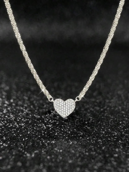 Elegant 925 Silver Heart Layered Necklace