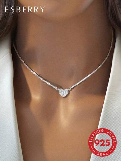 Elegant 925 Silver Heart Layered Necklace