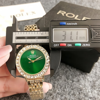 Luxury Gold Green Crystal Watch
