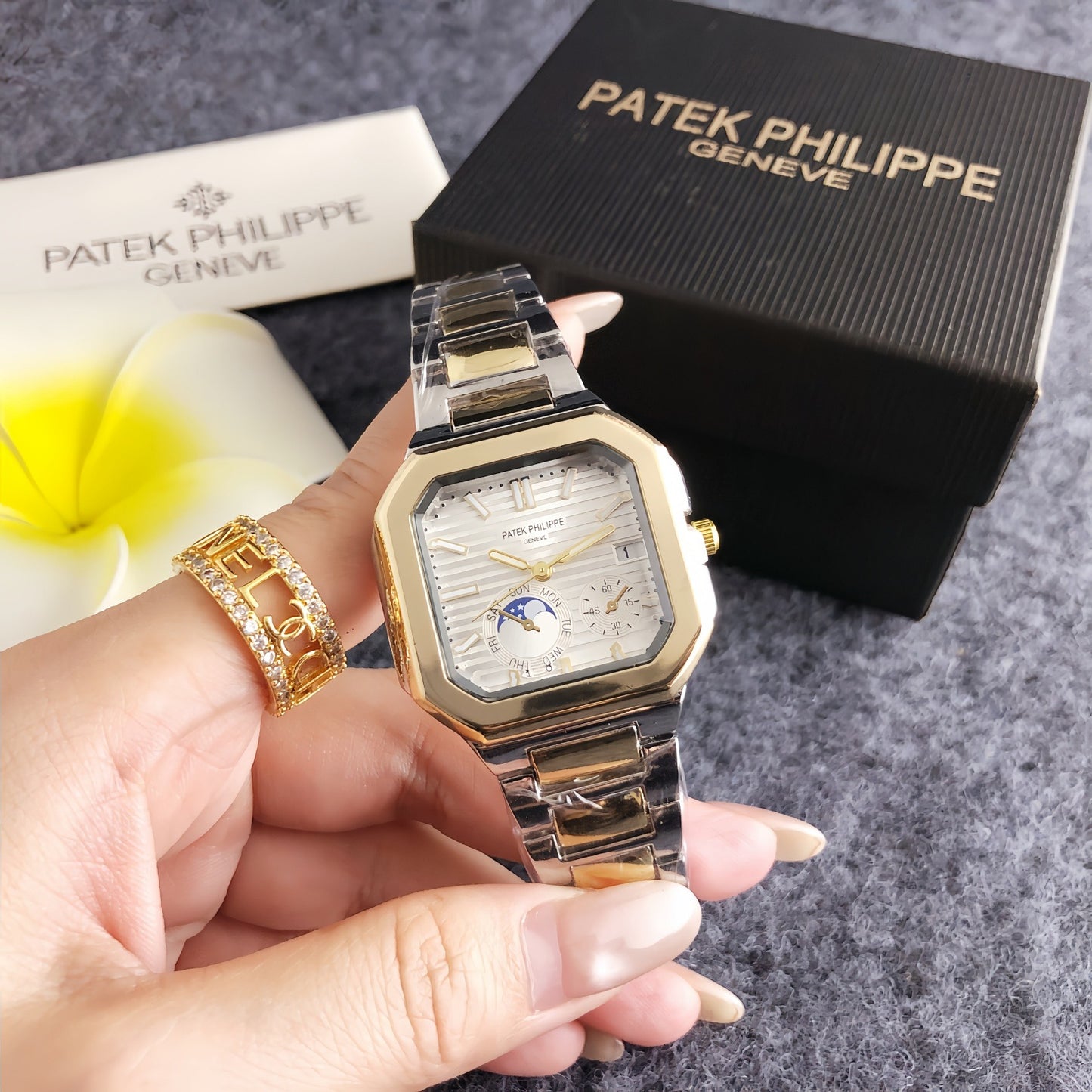 Luxury Two-Tone Square Watch