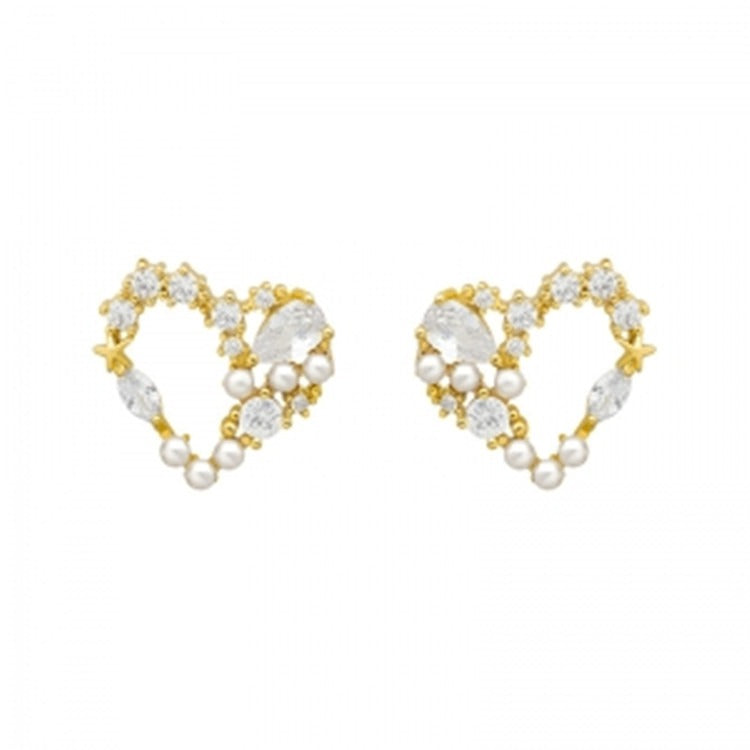 Luxury Gold Pearl Heart Stud Earrings