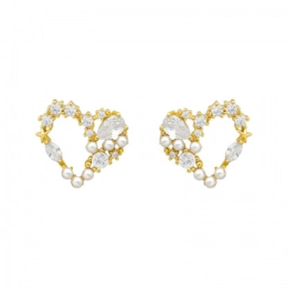 Luxury Gold Pearl Heart Stud Earrings