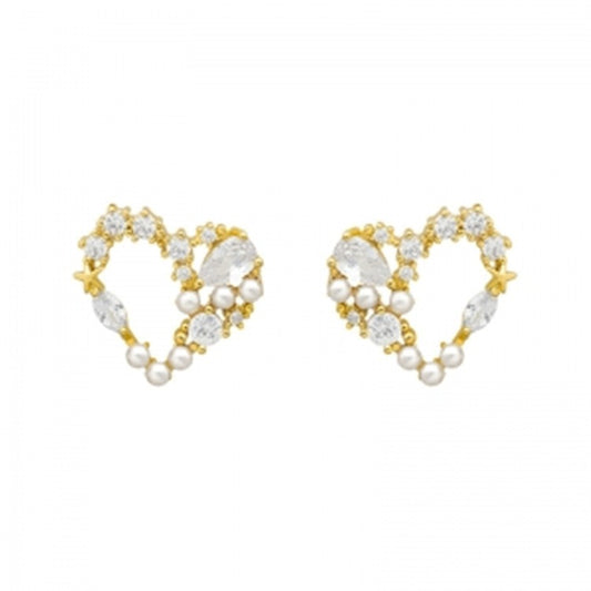 Luxury Gold Pearl Heart Stud Earrings
