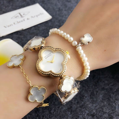 Luxury Gold Clover Bracelet Watch