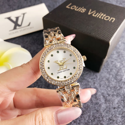 Luxury Silver Pink Crystal Watch