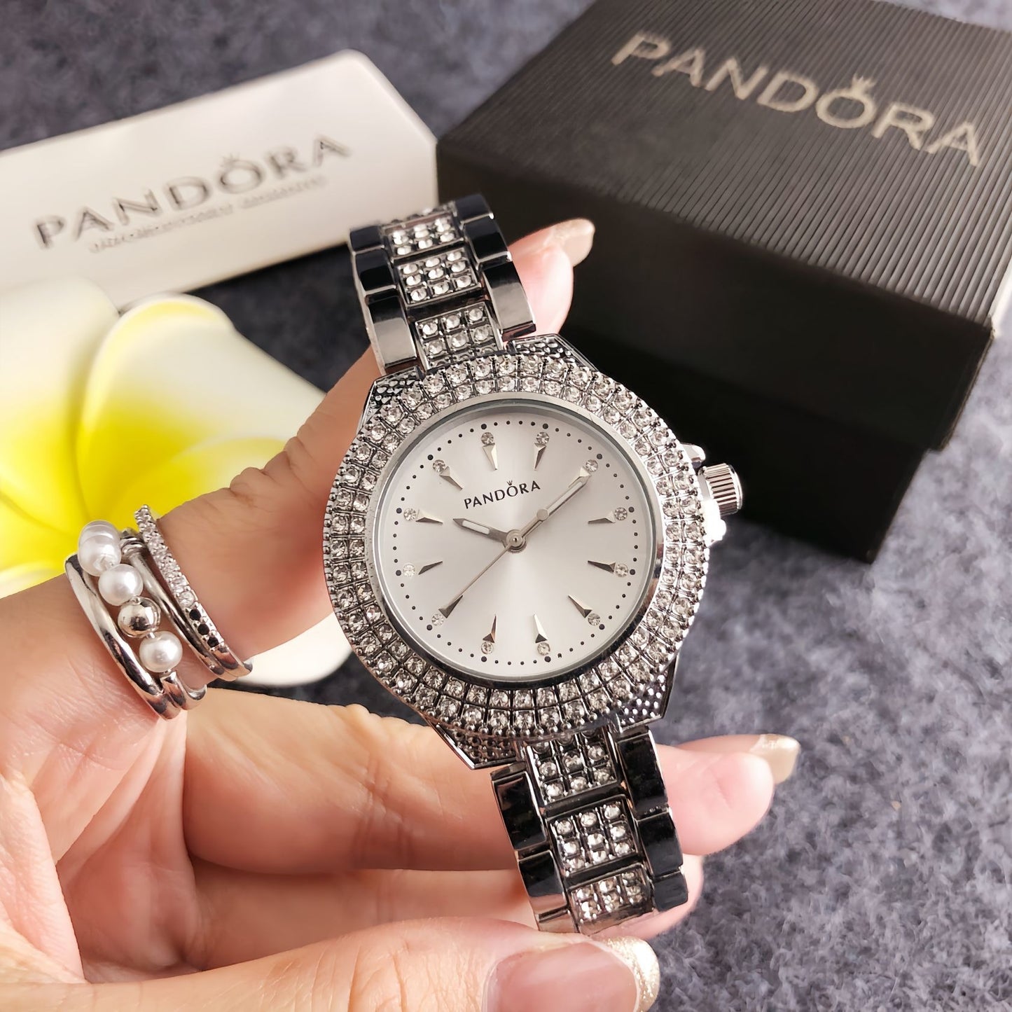 Luxury Silver Crystal Bracelet Watch