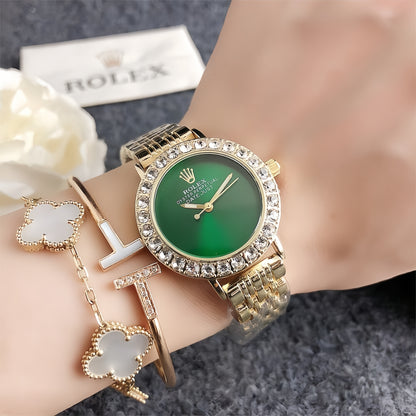 Luxury Gold Green Crystal Watch
