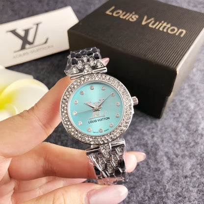Luxury Silver Pink Crystal Watch