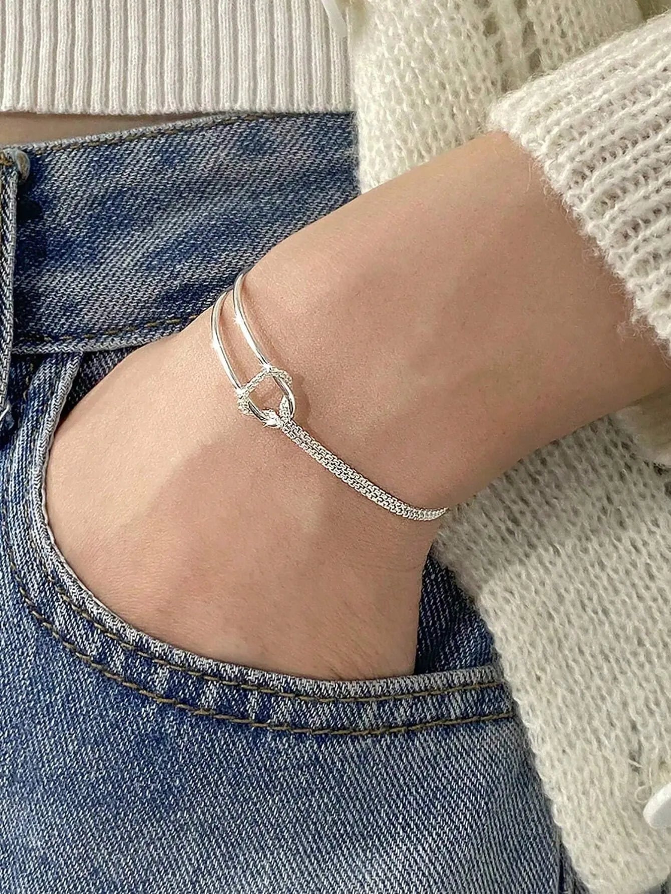 Elegant 925 Silver Double Heart Bracelet