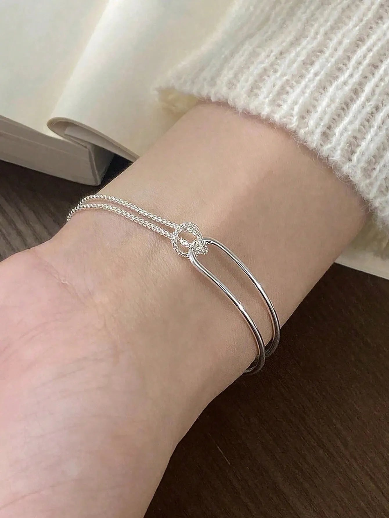 Elegant 925 Silver Double Heart Bracelet