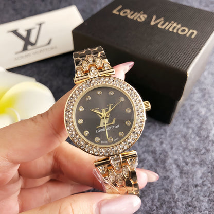 Luxury Silver Pink Crystal Watch