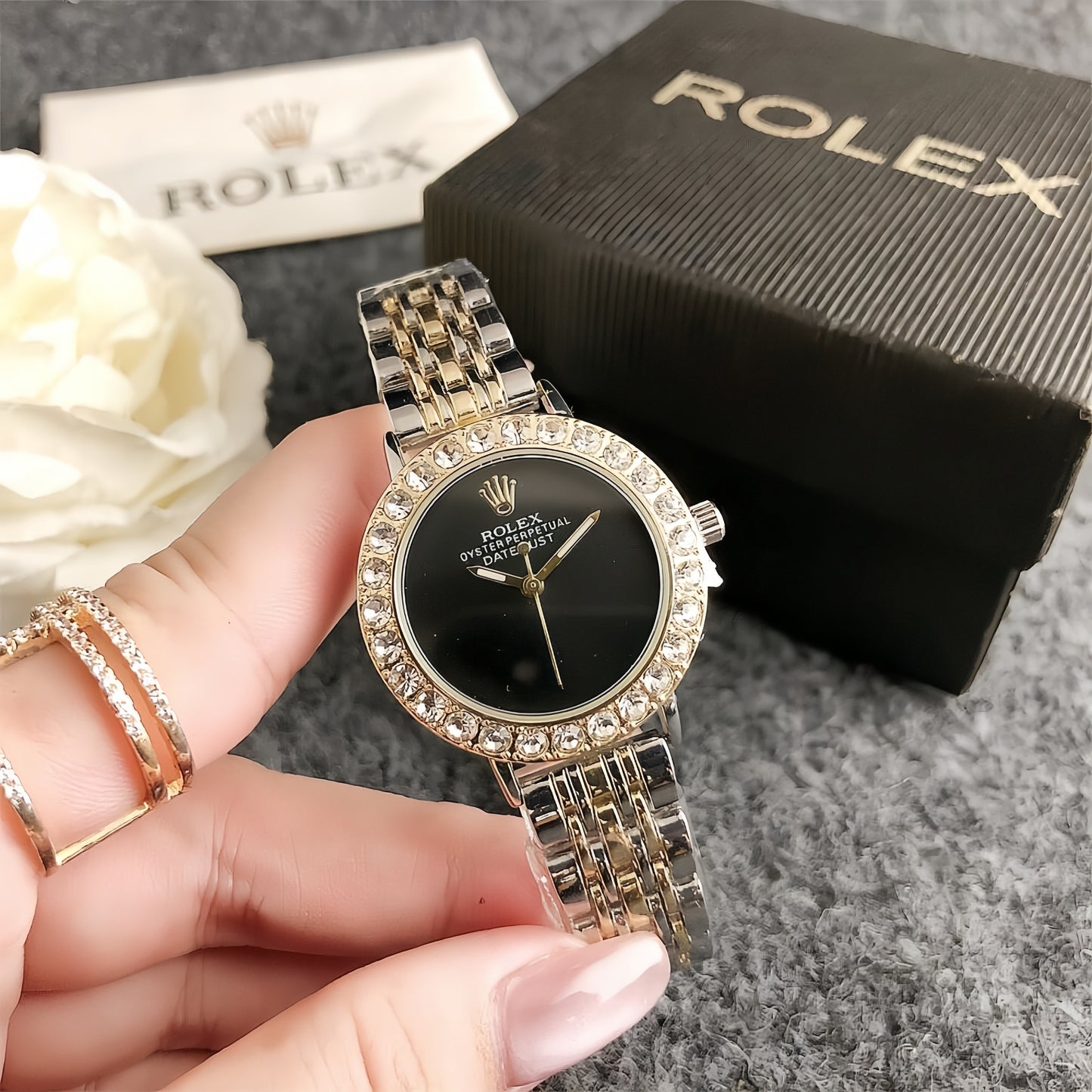 Luxury Gold Green Crystal Watch