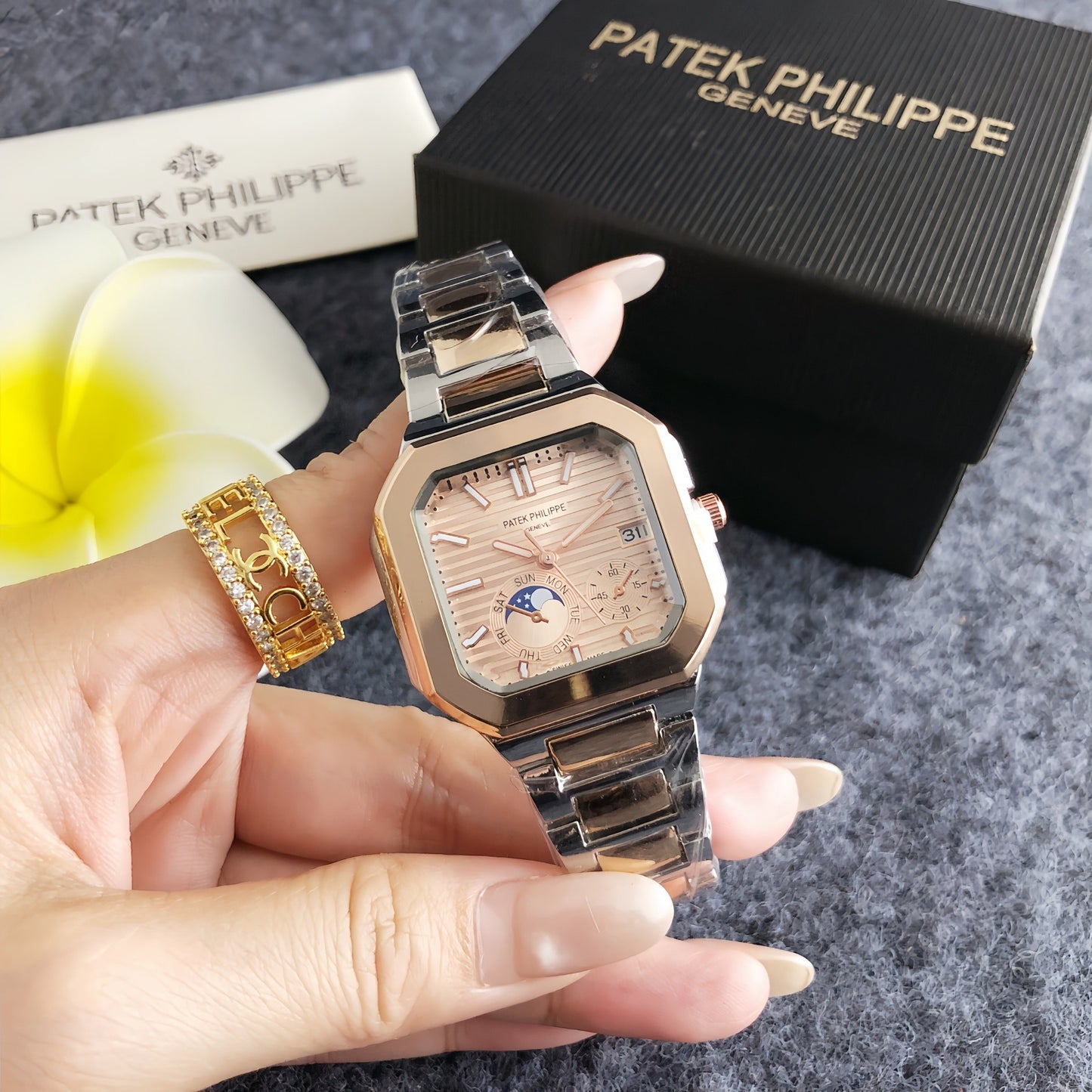 Luxury Two-Tone Square Watch