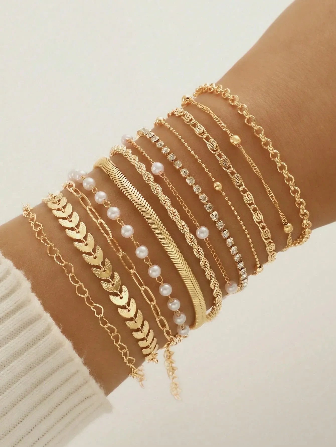 Elegant Gold Stack Bracelet Set - 12 pieces