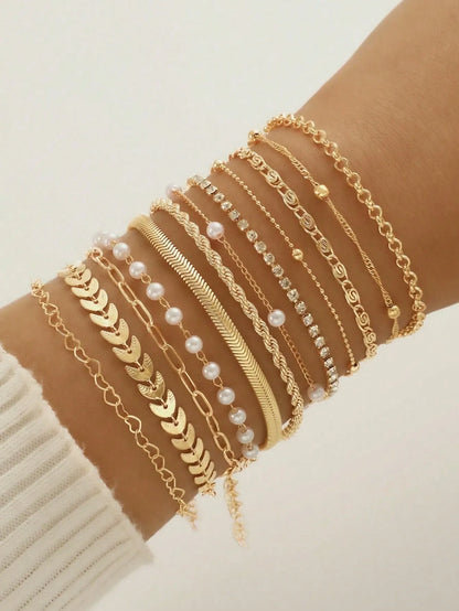 Elegant Gold Stack Bracelet Set - 12 pieces
