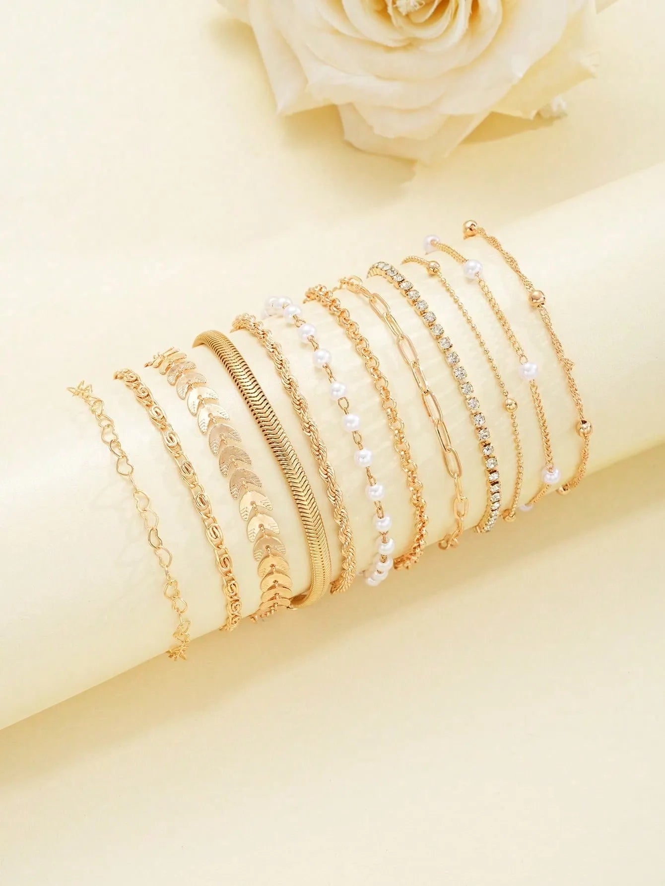 Elegant Gold Stack Bracelet Set - 12 pieces