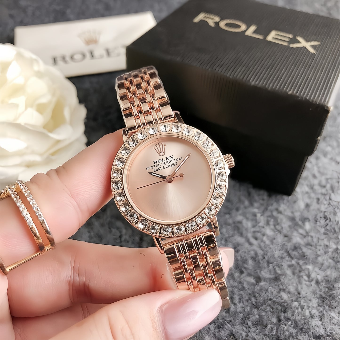 Luxury Gold Green Crystal Watch