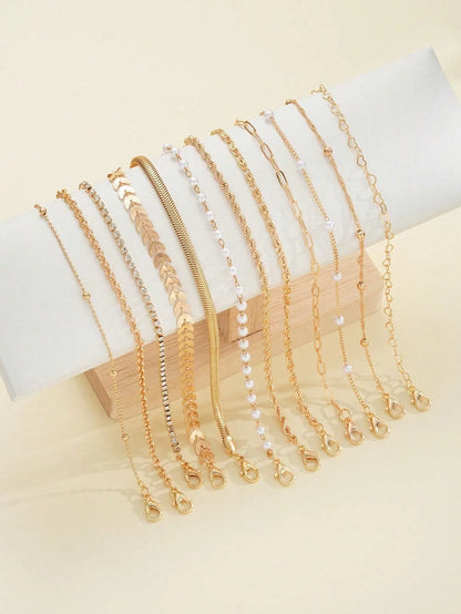 Elegant Gold Stack Bracelet Set - 12 pieces