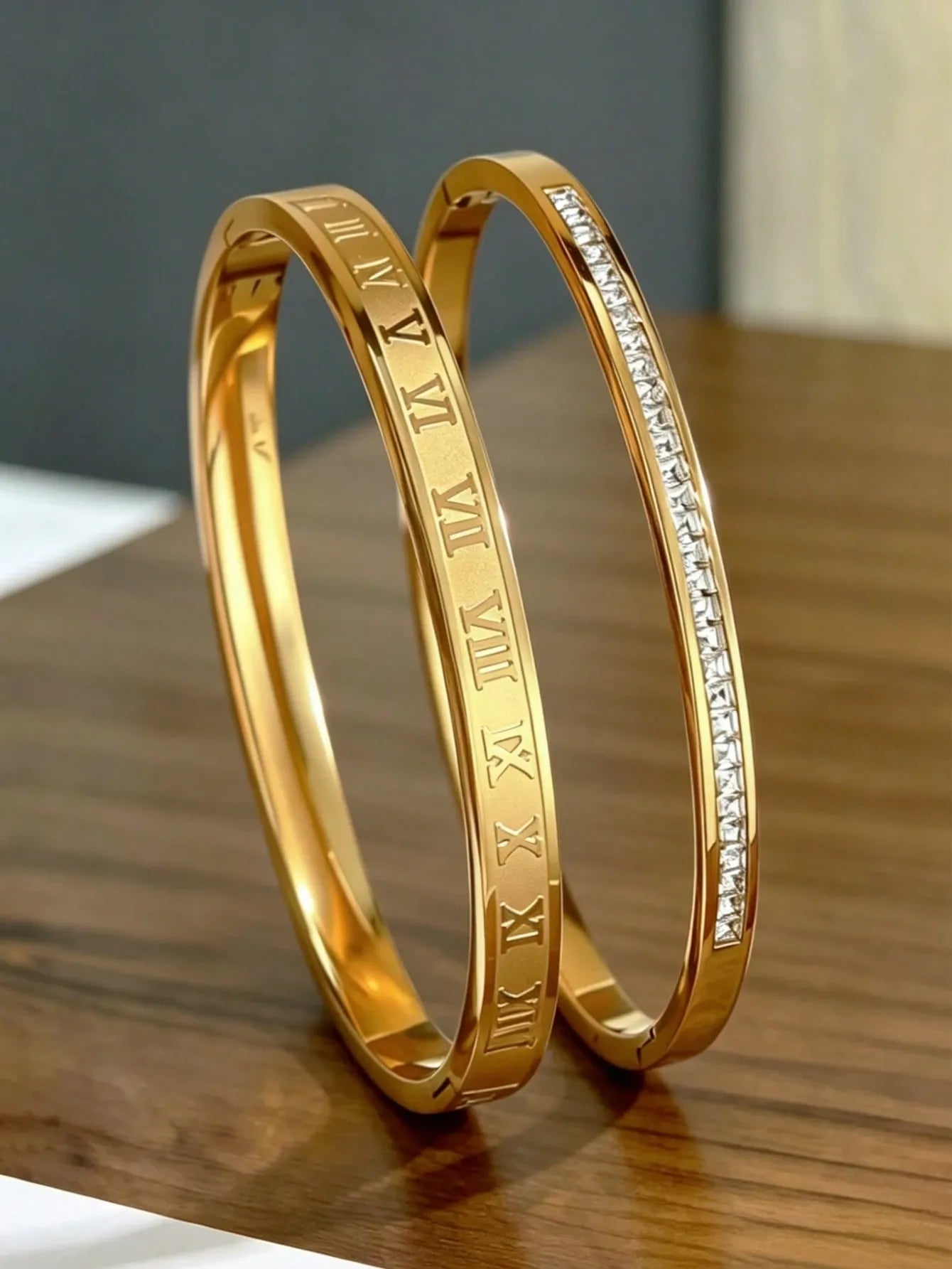 Elegant Gold Roman Bracelet Set - 2 Pieces