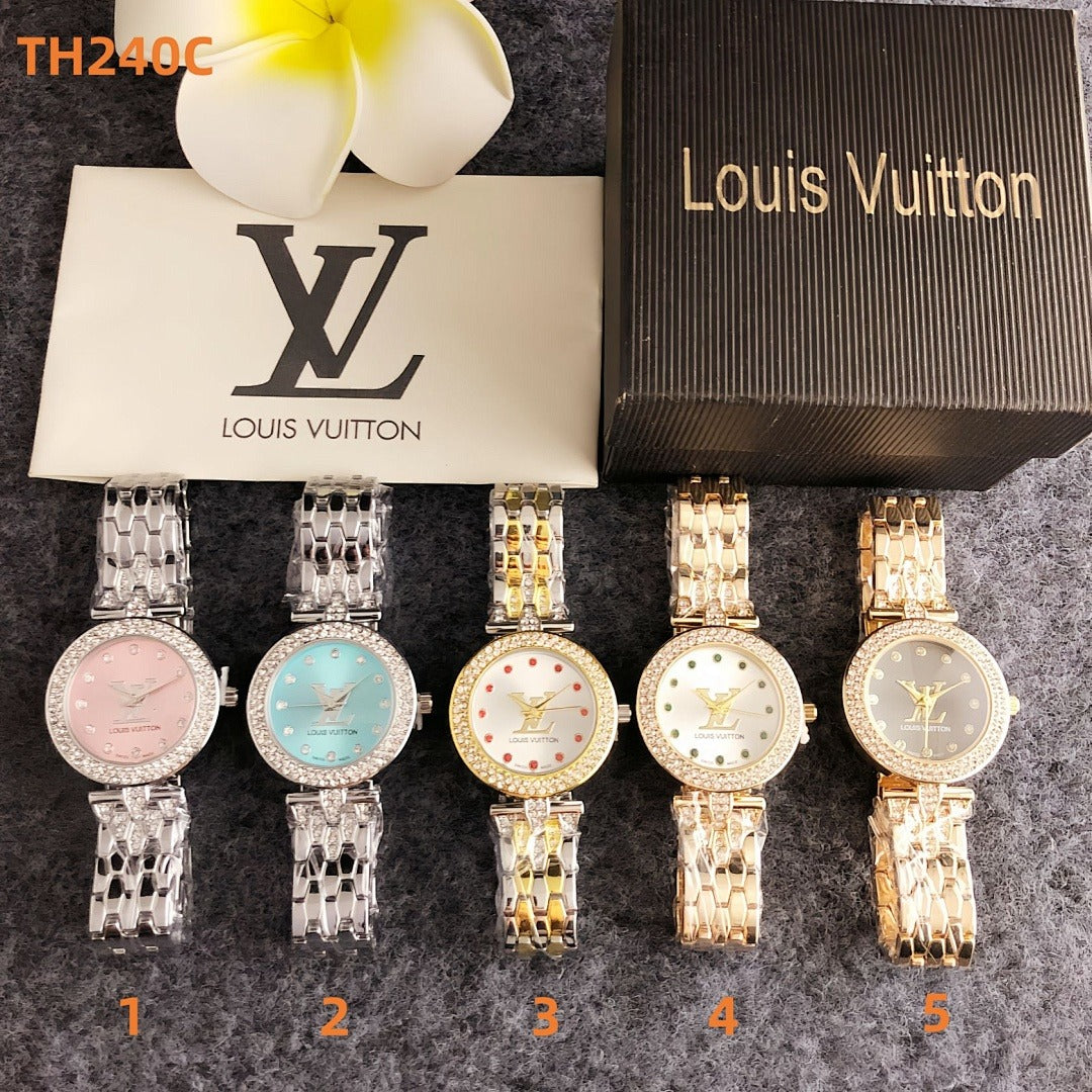 Luxury Silver Pink Crystal Watch