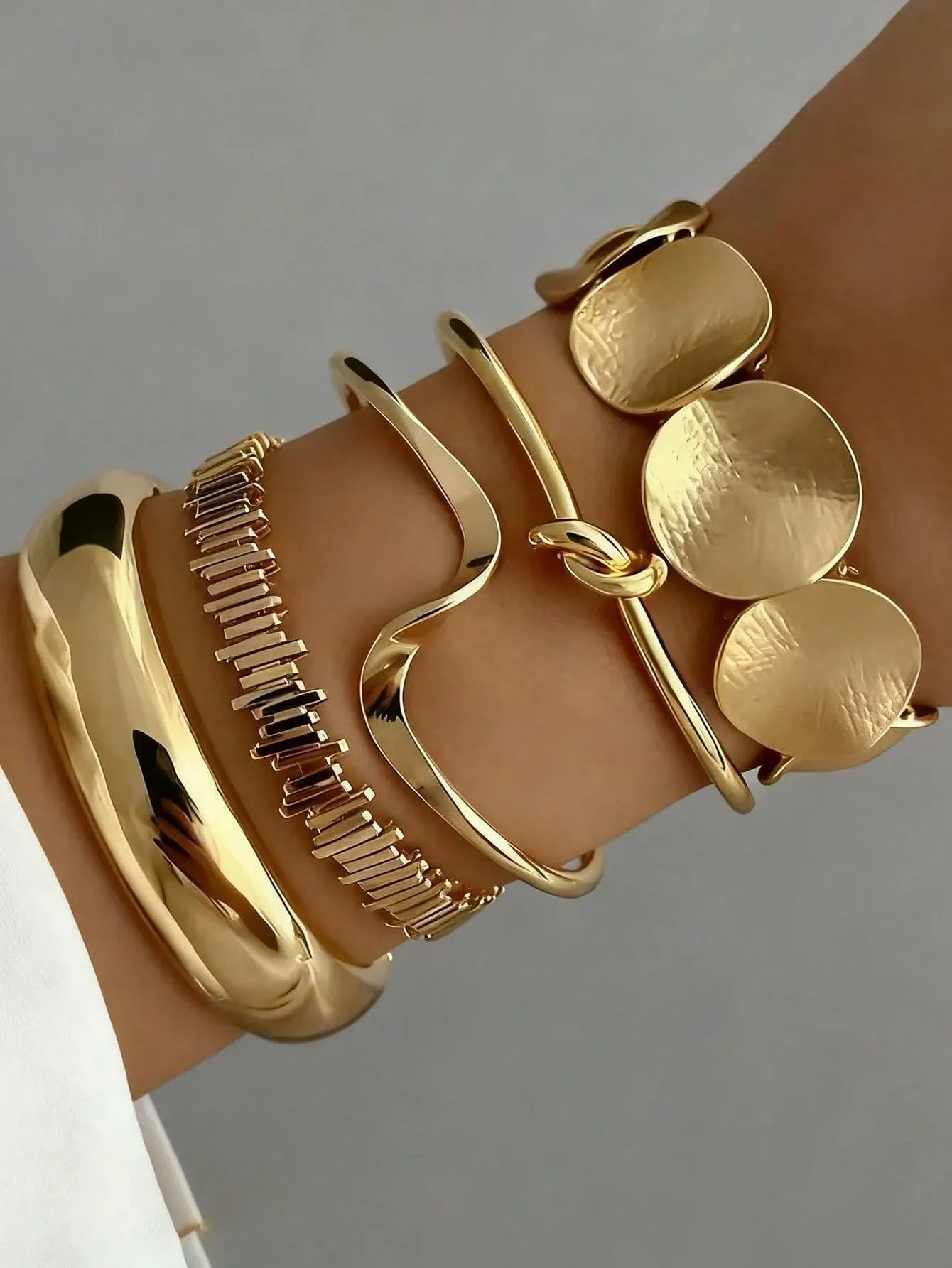 Elegant Gold Sculptural Bracelet Set -5 Pieces Set