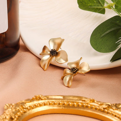 Luxury Gold Floral Stud Earrings silver S925