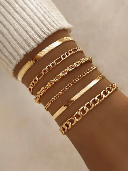 Elegant Gold Sculptural Bracelet Set -5 Pieces Set