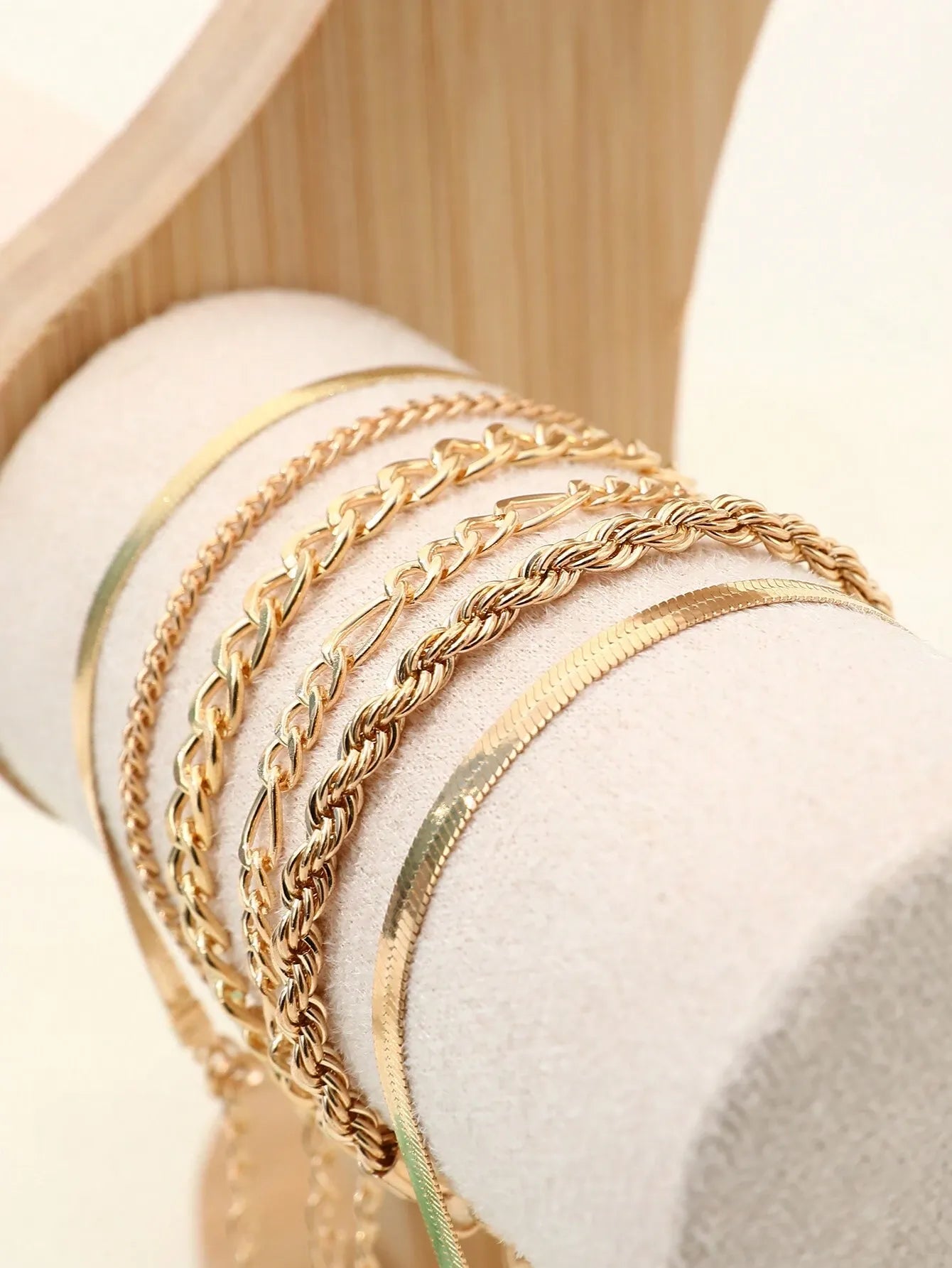 Elegant Gold Sculptural Bracelet Set -5 Pieces Set