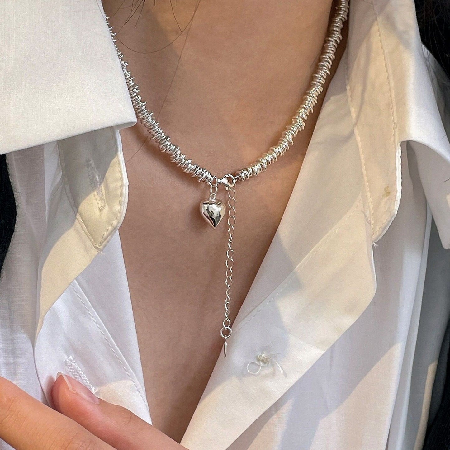 Luxury S925 Silver Heart Bead Necklace