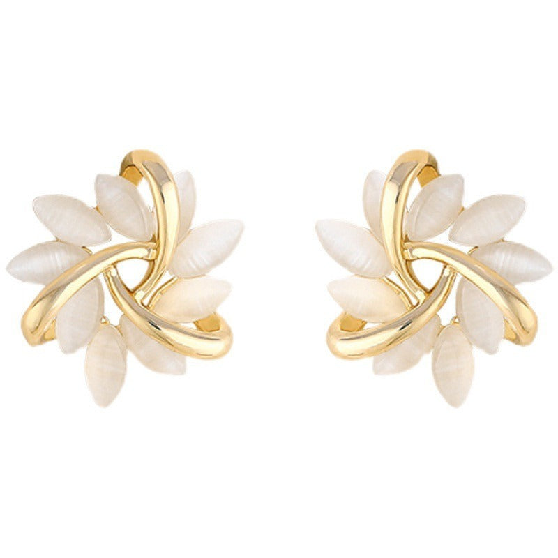 Luxury Gold Opal Petal Earrings
